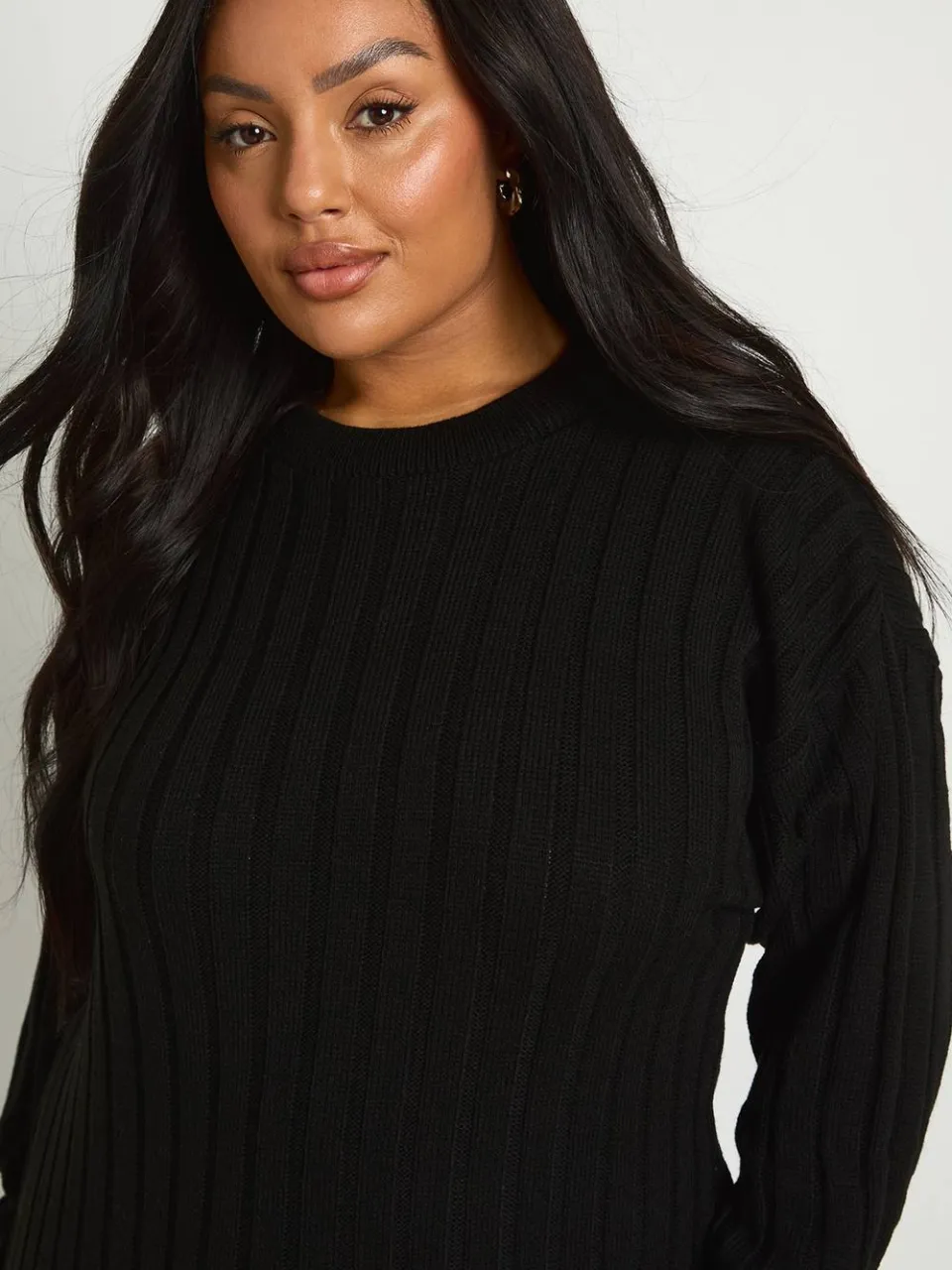 boohoo Dames Plus Chunky Rib Zachte Gebreide Midaxi Jurk zwart, foto 3