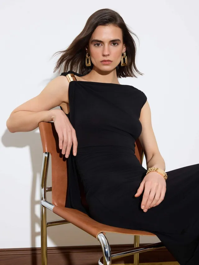 Trendyol TRENDYOLMİLLA Dames Zwart Effen Maxi Mouwloos Zakelijk Bodycon Jurken