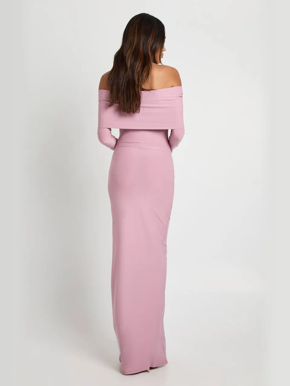 boohoo Dames Zwangerschaps Bardot geruched uitlopende mouw maxijurk mauve, foto 2