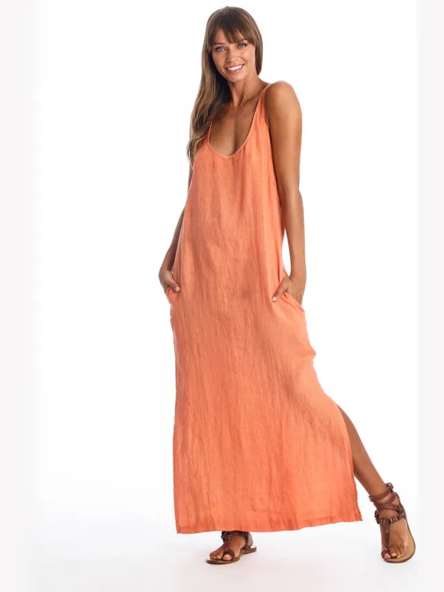 RAVENS VIEW IBIZA dames vegan Midi Jurk Ariana Abrikoos Oranje