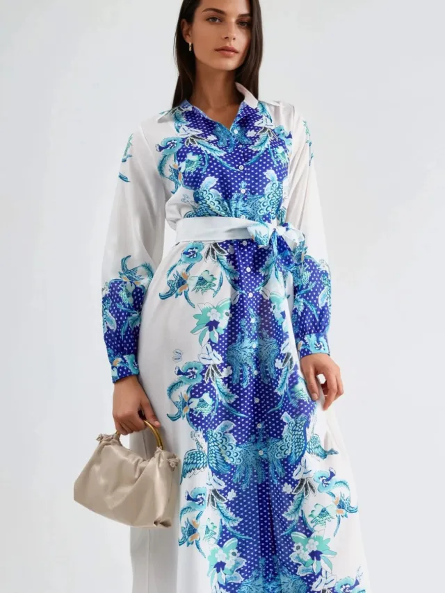 MSN Collection Bloemenriem Midi Jurk Veelkleurig