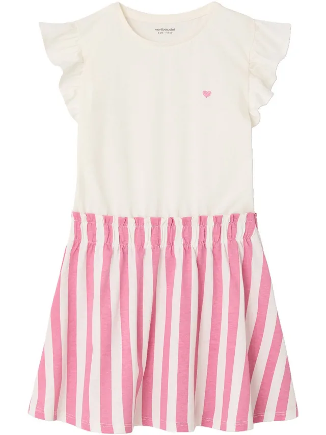 vertbaudet Meisjesjurk met 2-in-1 effect roze, gestreept
