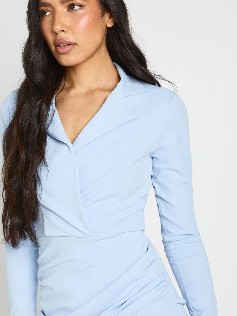 boohoo Dames Tall Wikkel Blazerjurk Met Lange Mouwen poederblauw, foto 4