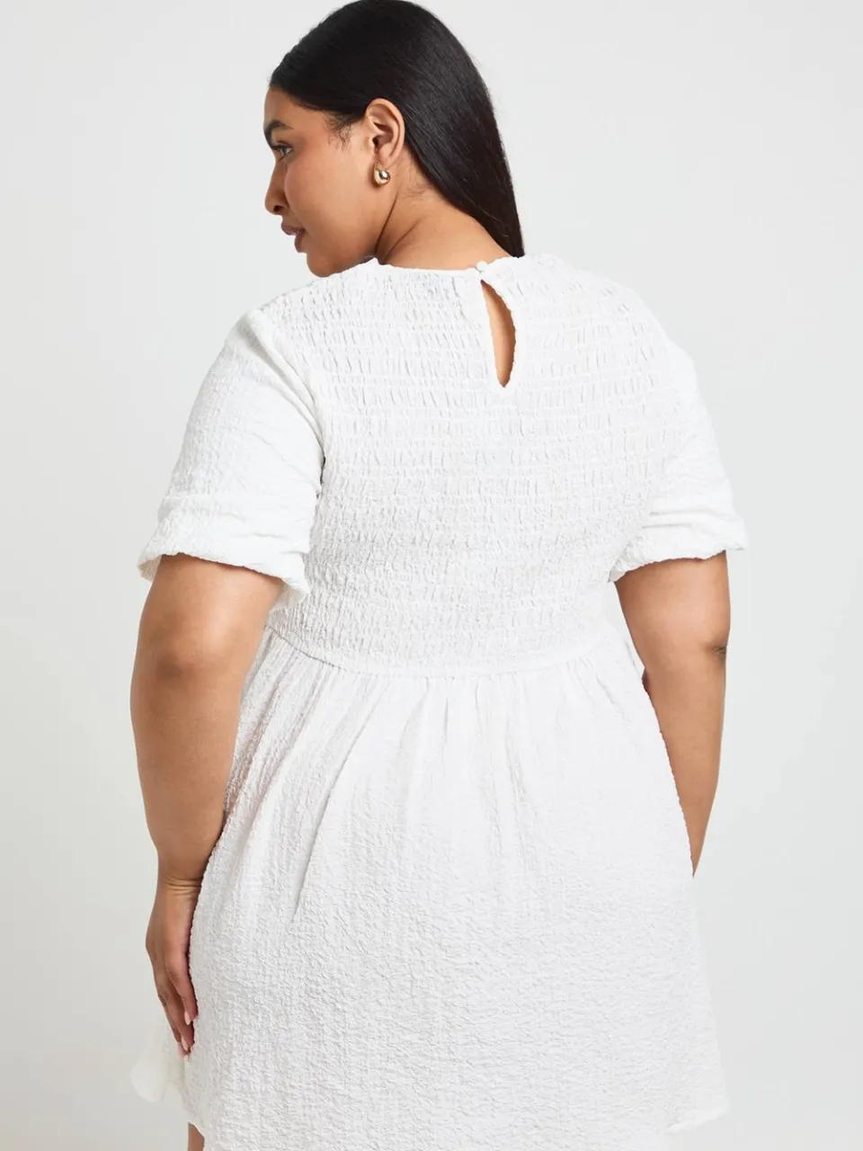 boohoo Dames Plus Mini-jurk Met Getextureerde Volumemouwen ivoor, foto 2