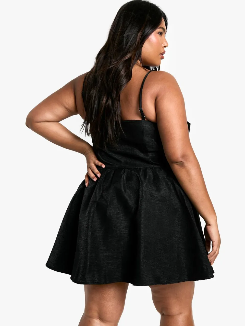 boohoo Dames Plus Strappy Bow Detail Skaterjurk zwart, foto 2