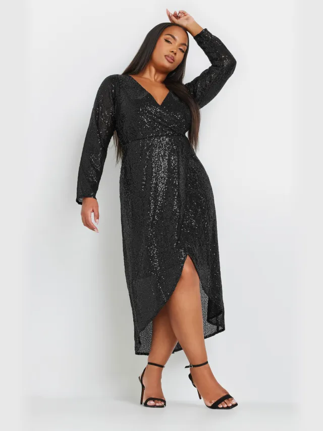 Yours Wikkeljurk Met Paillettenontwerp In Zwart-60 Black