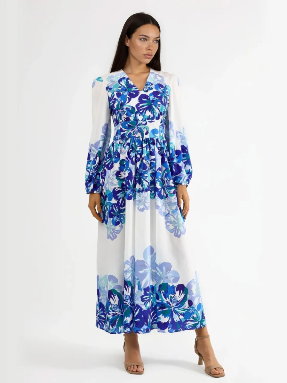 MSN Collection Bloemenpatroon Maxijurk Donkerblauw