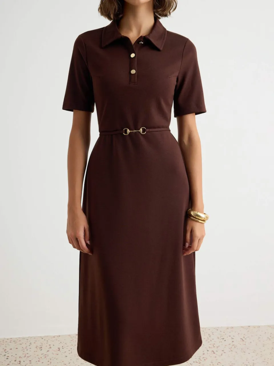 Trendyol TRENDYOLMİLLA Dames Bruin Effen Midi Kort Casual A-lijn Jurken, foto 2