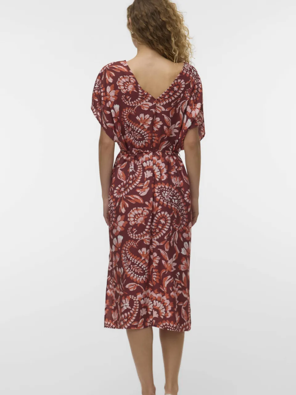 Vero Moda midi jurk met paisley print donkerrood/oranje, foto 4