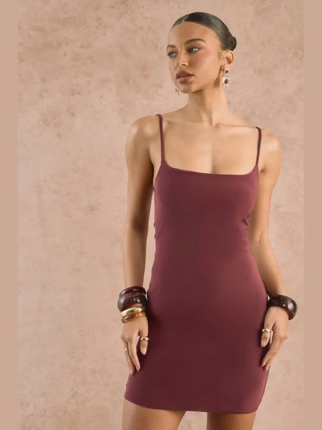 boohoo Dames Bandjes Mini Jurk fig, foto 2