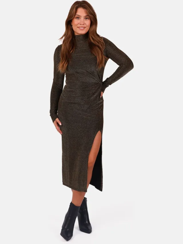 Getdrezzed Glitterjurk met split goud
