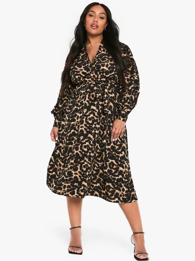 boohoo Dames PLUS LEOPARD PRINT CEINTUURDE SKATERJURK Luipaardprint
