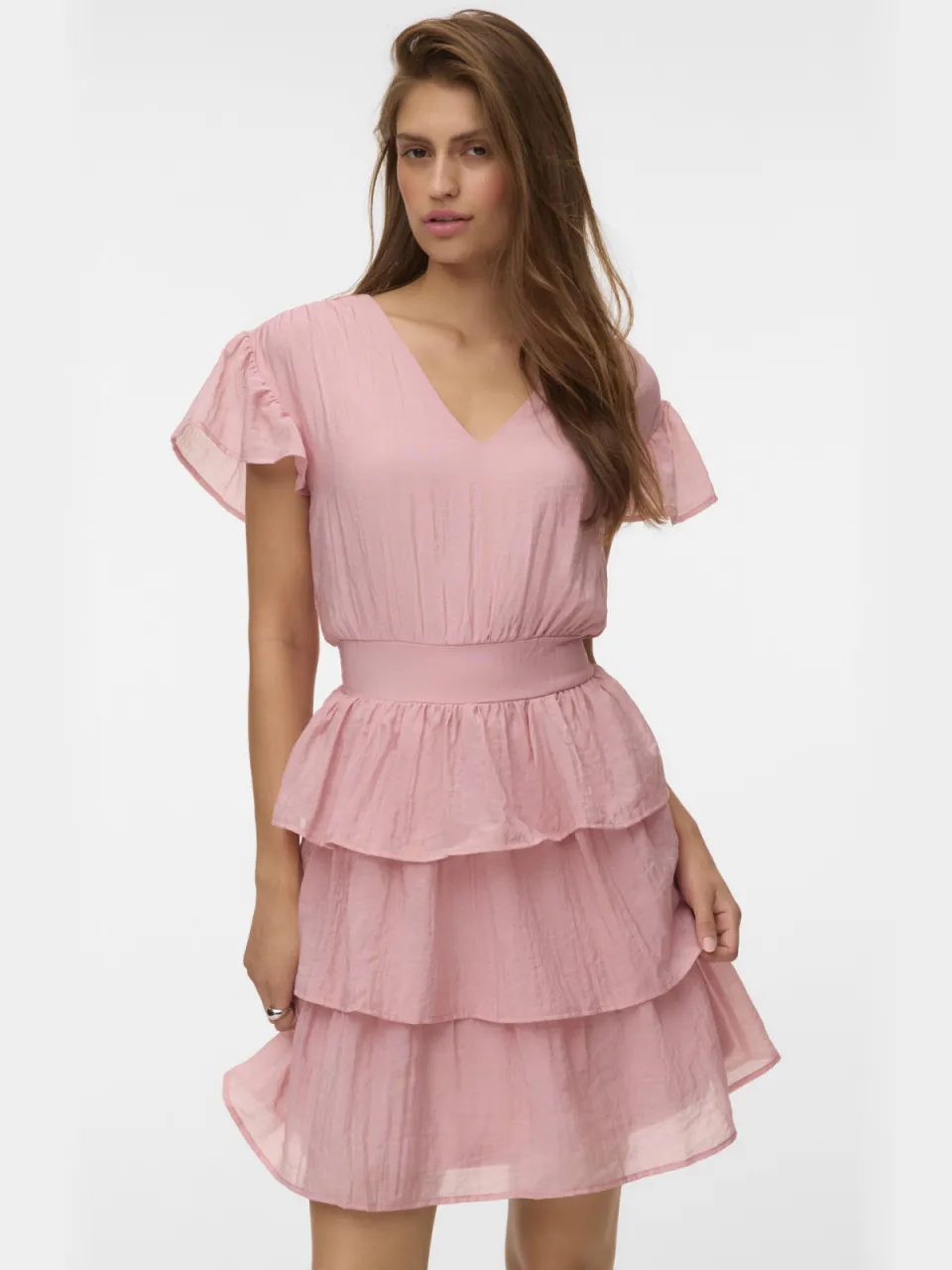 Vero Moda mini jurk met ruches - oudroze, foto 2