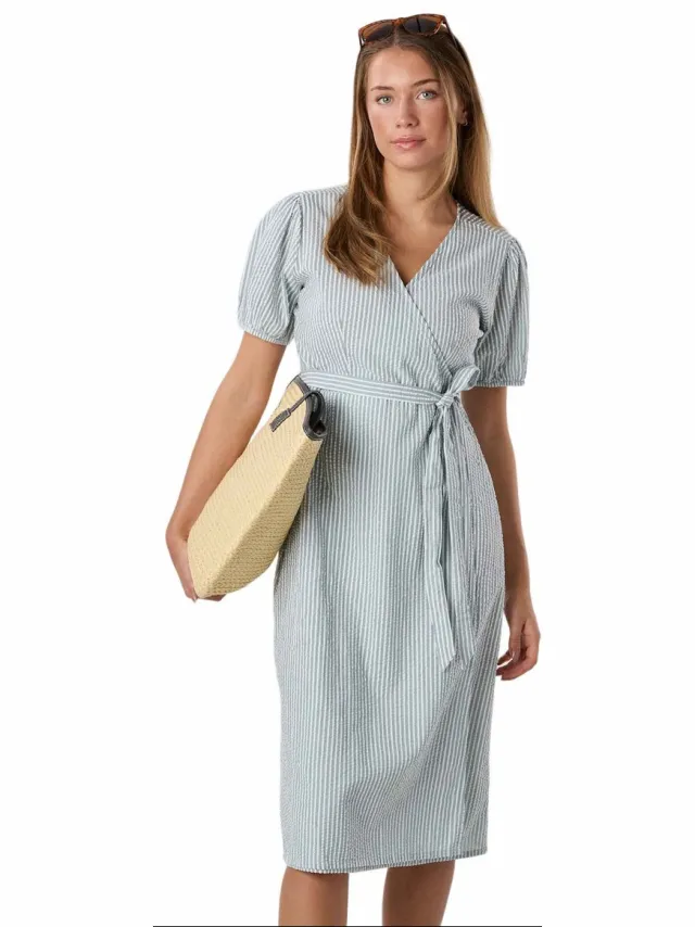 Seaside Marina Seersucker Jurk – Damesjurk – Seagreen Stripe