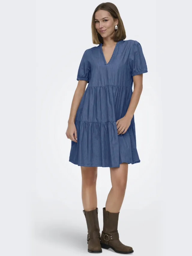 Only korte jurk blauw Medium blue denim