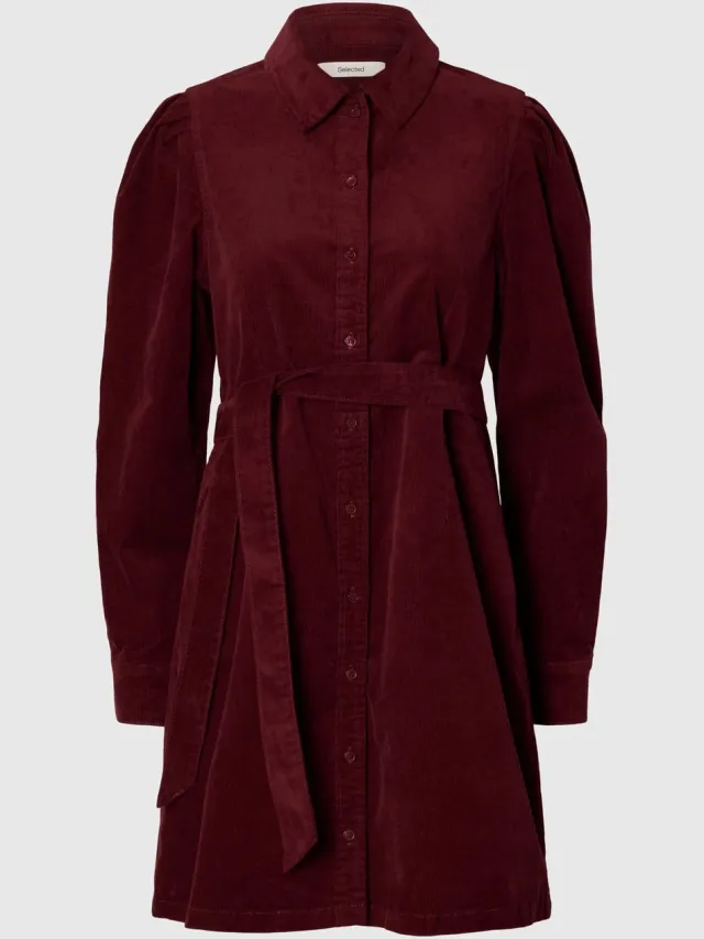 Selected midi-jurk Katoen corduroy tawny port1