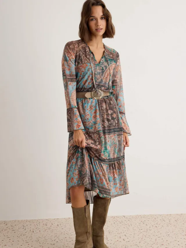 Trendyol TRENDYOLMİLLA Dames Meerkleurig Abstract Midi Lang Casual Skater Jurken Veelkleurig