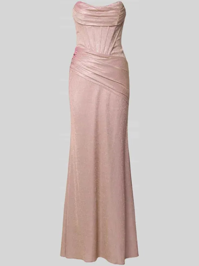 Unique Maxi-jurk in off-shoulder-look met draperieën rosé, foto 2