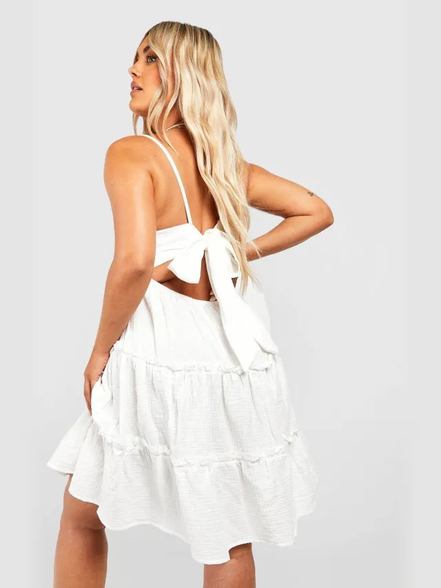 boohoo Dames Plus Cheesecloth Ruffle Strappy Zomerjurk ivoor, foto 2