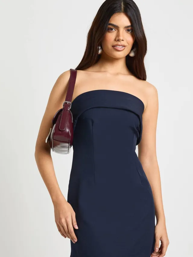 boohoo Dames Getailleerde Plisse Bandeau Mini Jurk marineblauw, foto 3