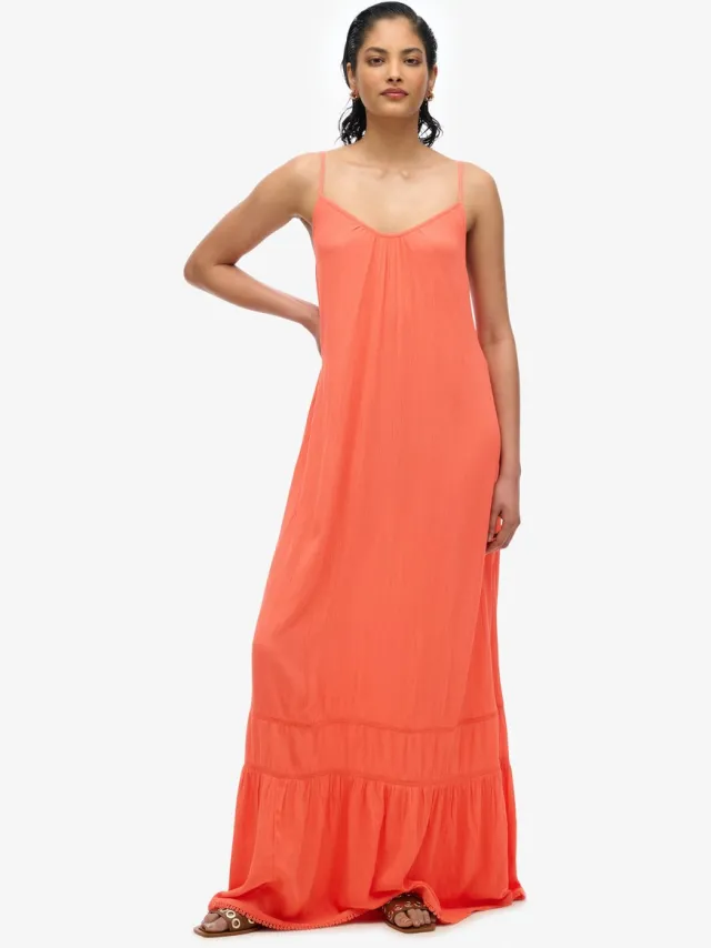 Superdry Cami maxi-jurk - Dames - Jurken hot coral