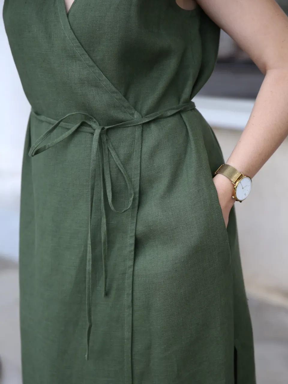 Amber Linen dames vegan Wikkeljurk Dubai Bosgroen donkergroen, foto 2