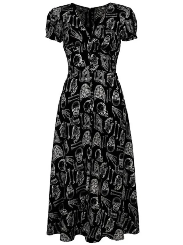 Hell Bunny Anatomy Dress Dames Maxi-jurk - zwart/wit zwart;wit