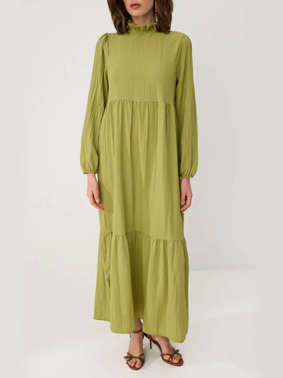 Trendyol Modest Dames Kaki Effen Maxi Lang Casual A-lijn Modest Jurken, foto 2