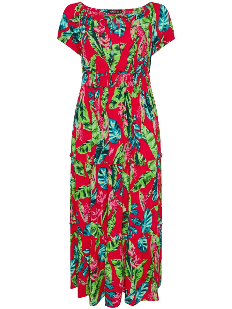 Yours Rood Tropisch Strik Bardot Maxi Jurk-60, foto 3