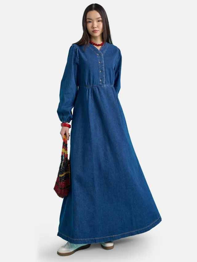 Benin Modest Dress Benin Middelblauw