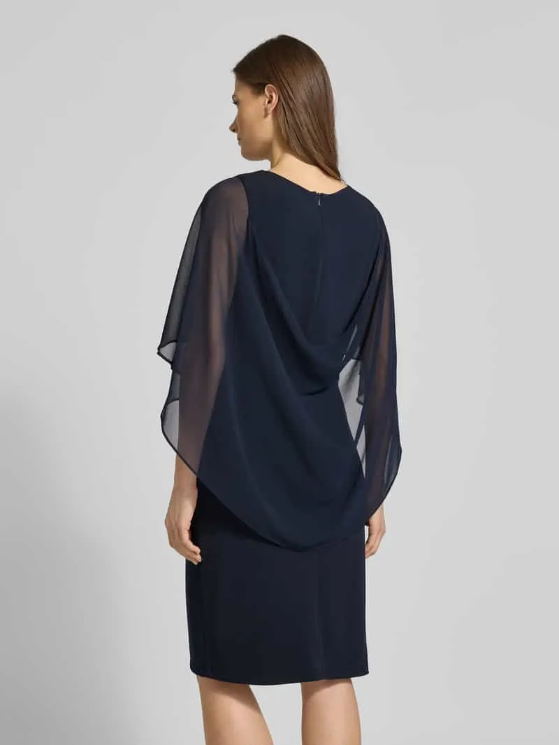 Vera Mont Knie-lange cocktailjurk met ronde hals donkerblauw, foto 3