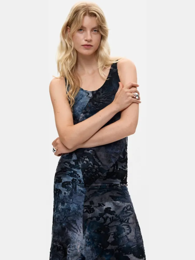 Desigual jacquard midi jurk met print - zwart
