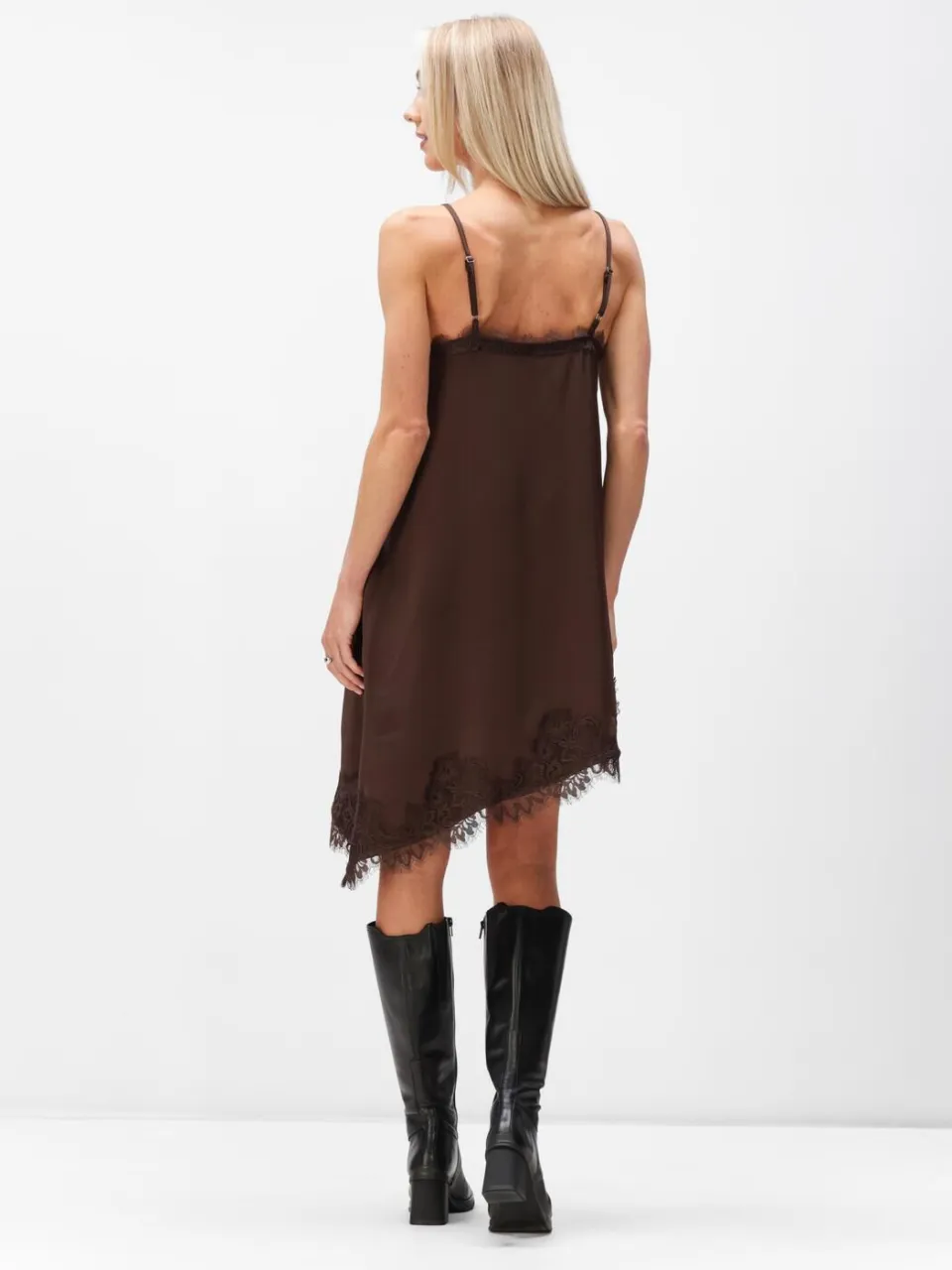 Object Dames Jurken Objnaline Reg Slip Lace Dress - Bruin, foto 3