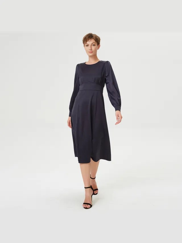 S&J Weekends Aangepaste en wijd uitlopende vloeibare blouse -jurk Blauw