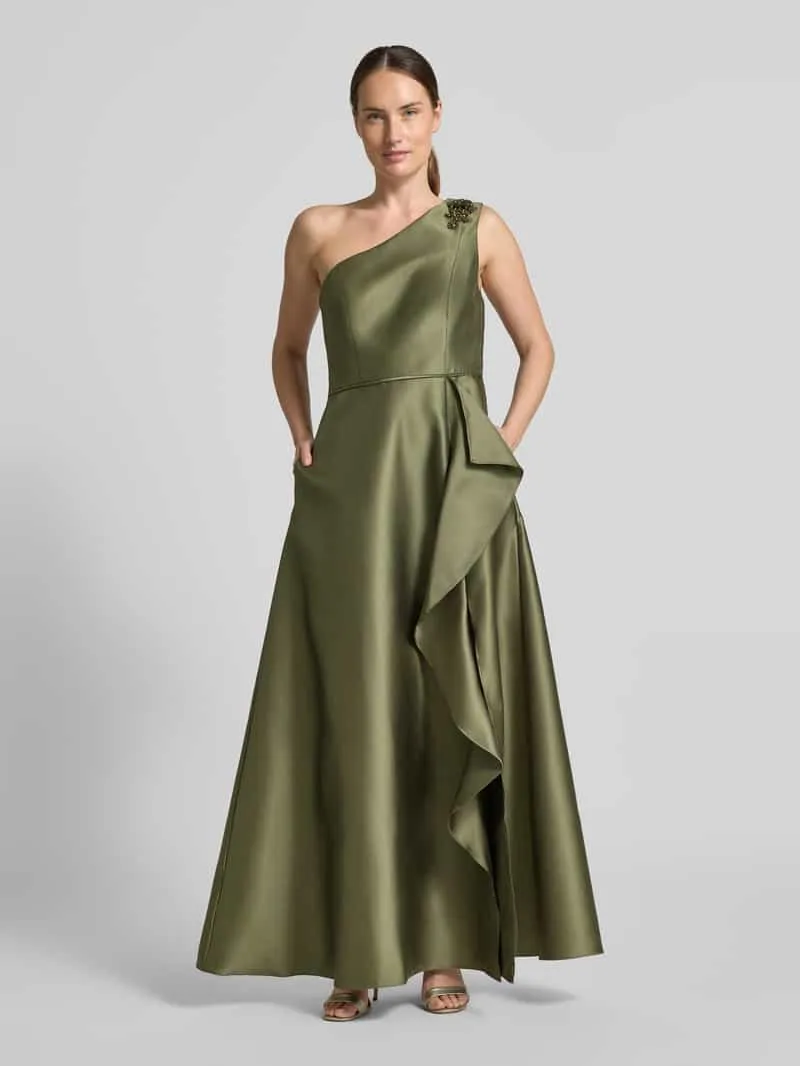 Adrianna Papell midi-jurk met ruches Olijfgroen