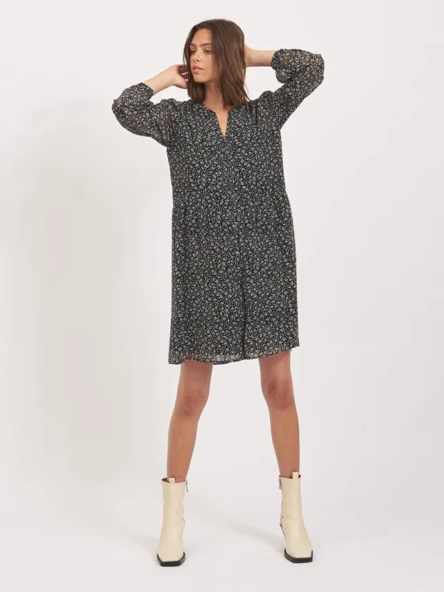 Vila Viamione L/S Dames Jurk Zwart/Gestipt