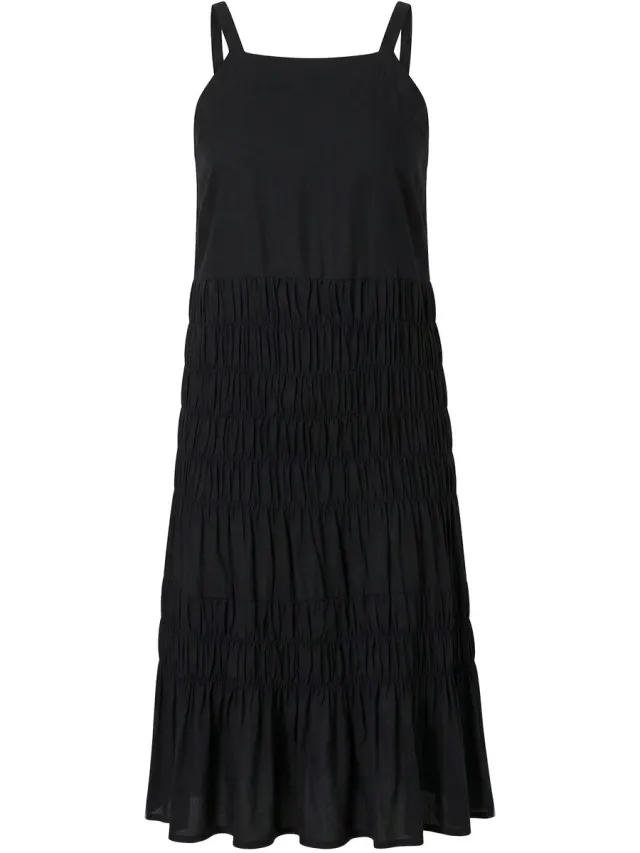 Studio Untold Dames - Midi-jurk mouwloos A-vorm gesmokte buste - Zwart - Maat 54+