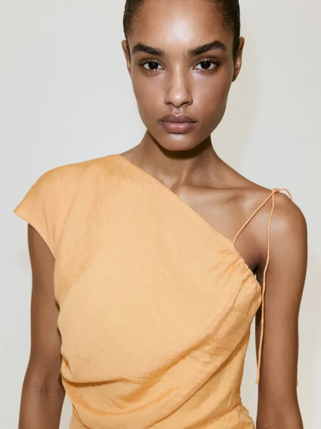 Mango one shoulder midi zomerjurk - geel, foto 5