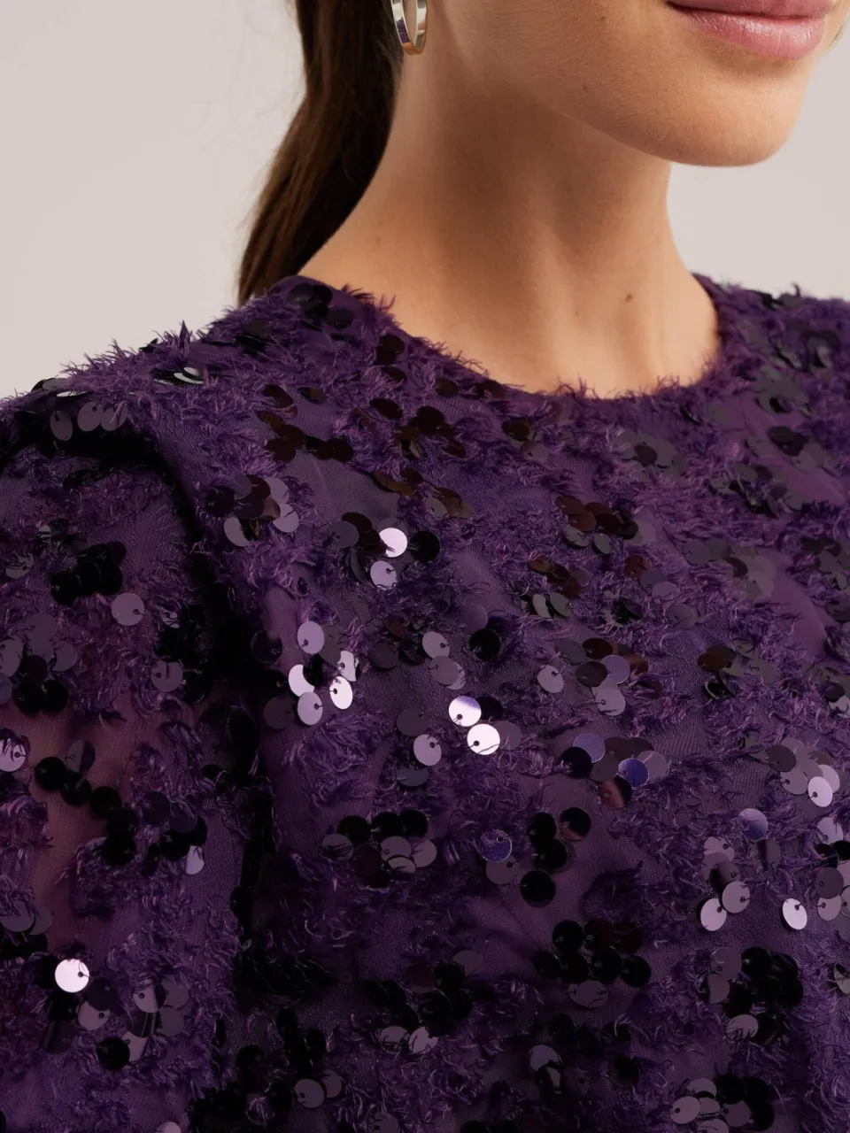 WE Fashion korte jurk met pailletten - donkerpaars, foto 4