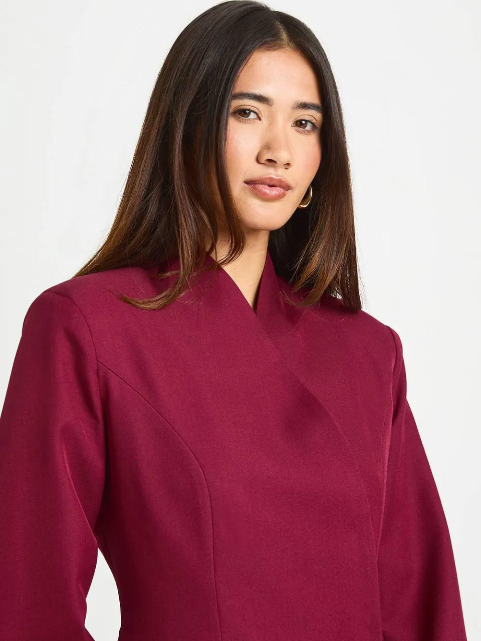 boohoo Dames Getailleerde Jurk Met Overslag En Verborgen Knopen bordeaux rood, foto 4