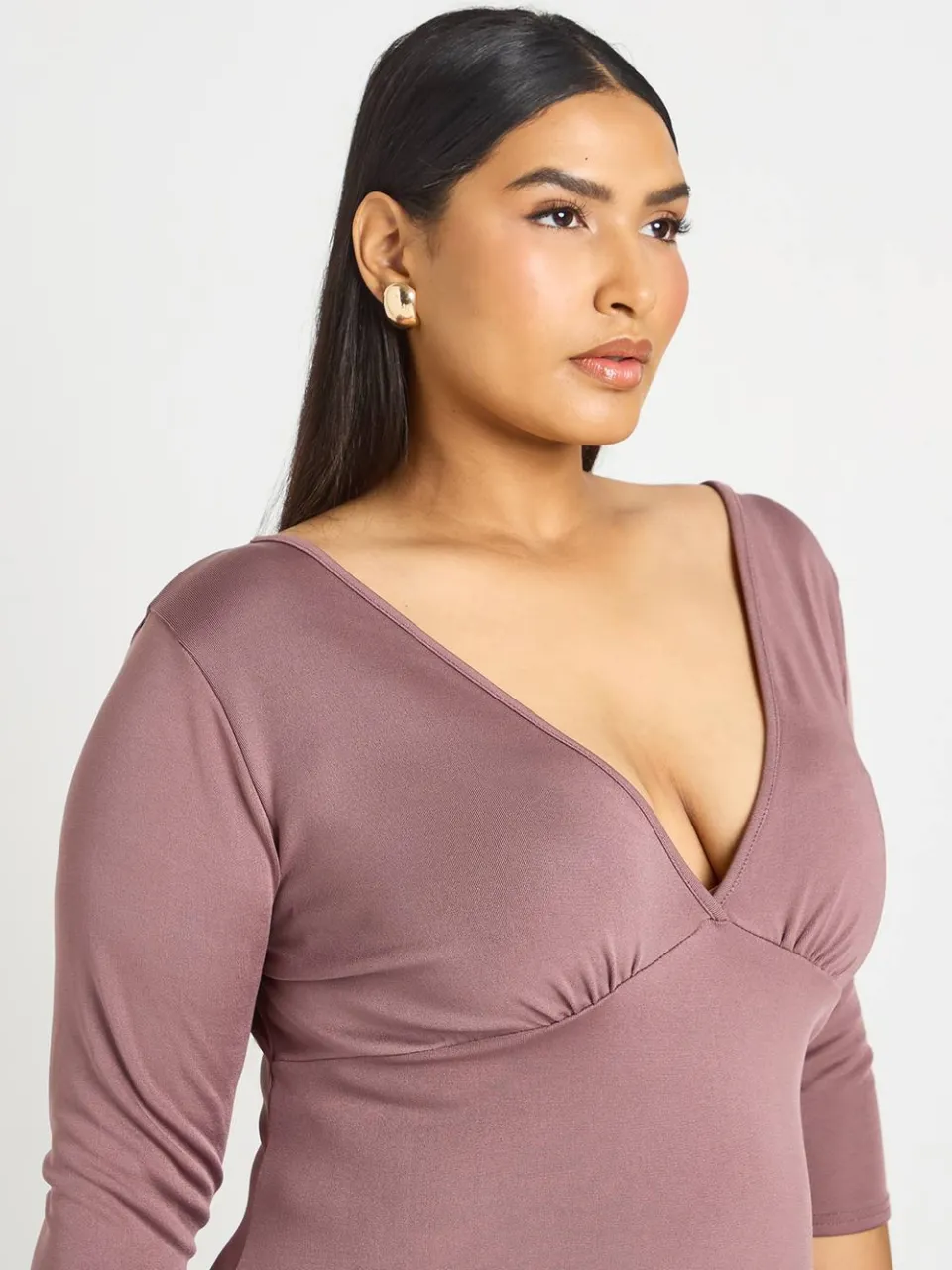 boohoo Dames Plus 3/4 V-hals Shift Jurk druif, foto 3