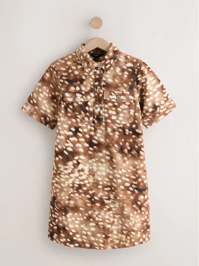 Next Dames - Mini-overhemdjurk in utility-stijl - Tall - Bruin
