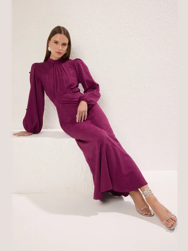 Trendyol Modest Dames Paars Bloemen Maxi Lang Casual Skater Modest Jurken