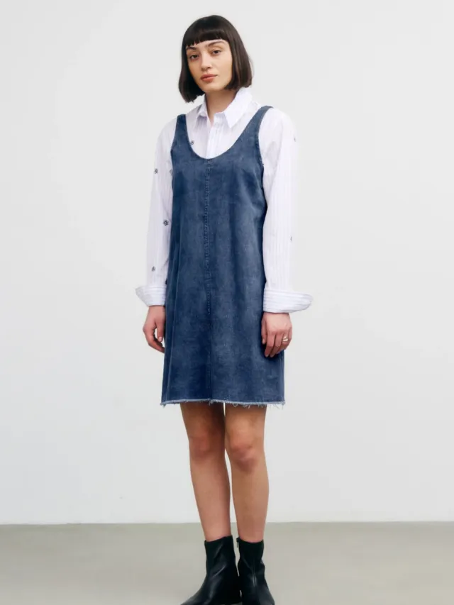 Rotholz dames vegan Jurk Short Dress Washed Denim Blauw