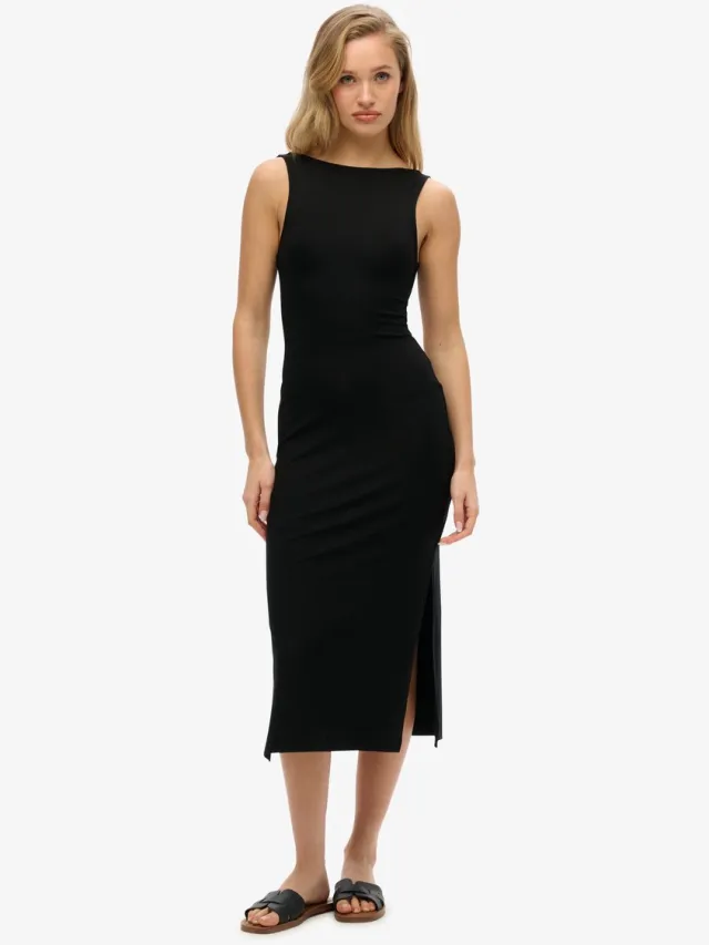 Superdry Jersey midi-jurk met gedraaide achterkant - Dames - Jurken zwart
