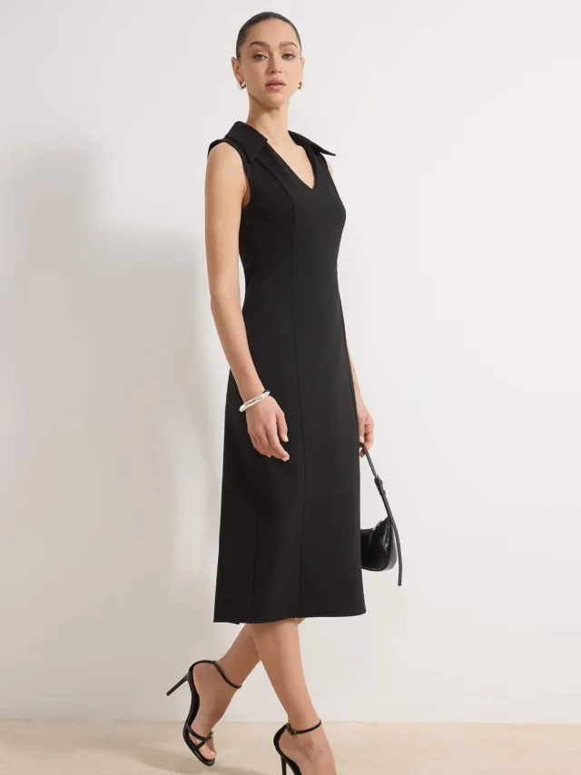 Turkishsouq Platte, mouwloze midi-jurk voor dames, nauwsluitend model voor in een zakelijke setting Zwart