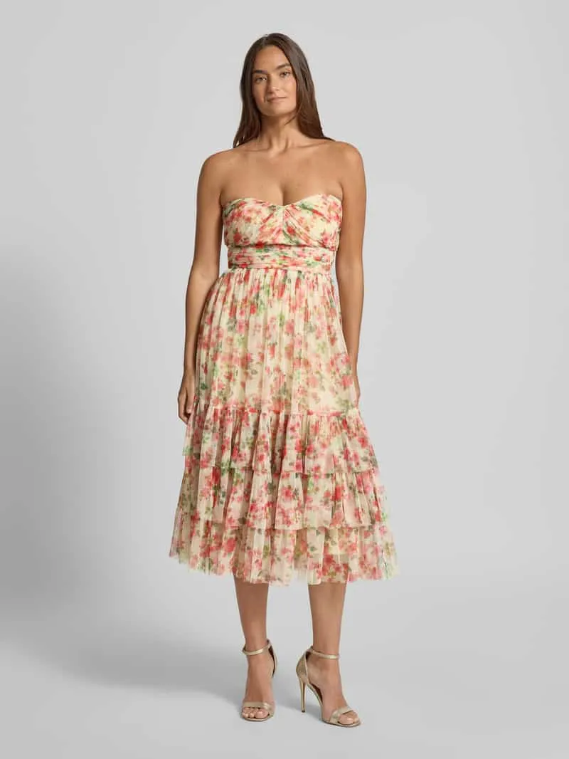 Lace & Beads midi-jurk met all-over bloemenmotief Ecru