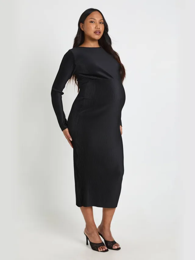 boohoo Dames Zwangerschaps Plisse Vleermuis Midaxi Jurk Zwart