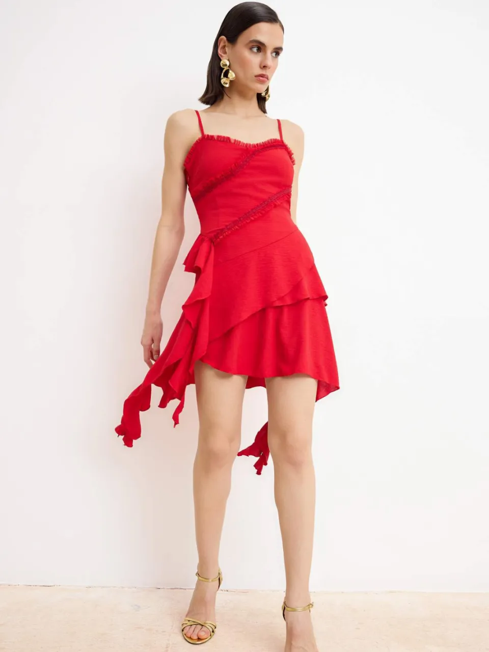 Trendyol TRENDYOLMİLLA Dames Rood Effen Kort / Mini Mouwloos Stijlvol/Avond Skater Jurken