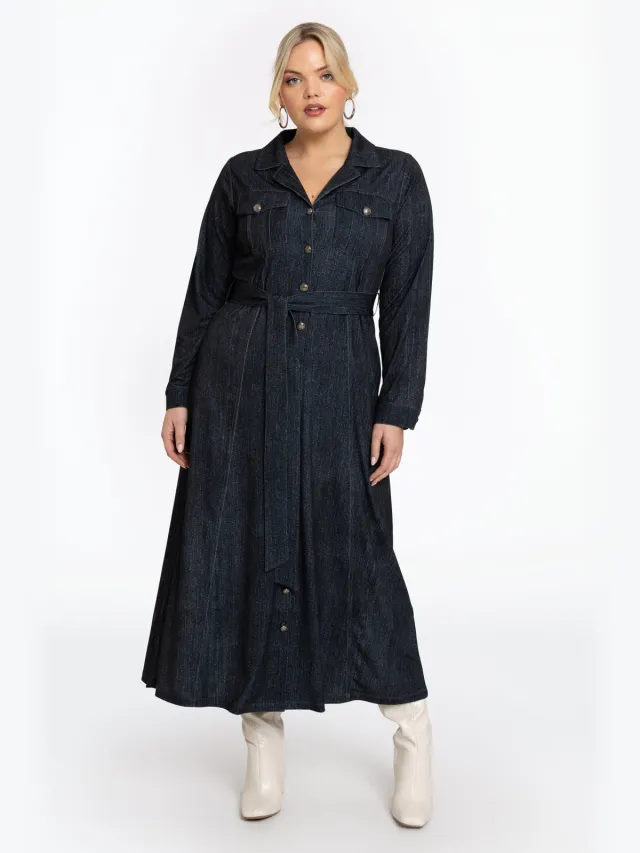Yoek denim jurk donkerblauw